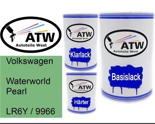 Volkswagen, Waterworld Pearl, LR6Y / 9966: 500ml Lackdose + 500ml Klarlack + 250ml Härter - Set, von ATW Autoteile West.